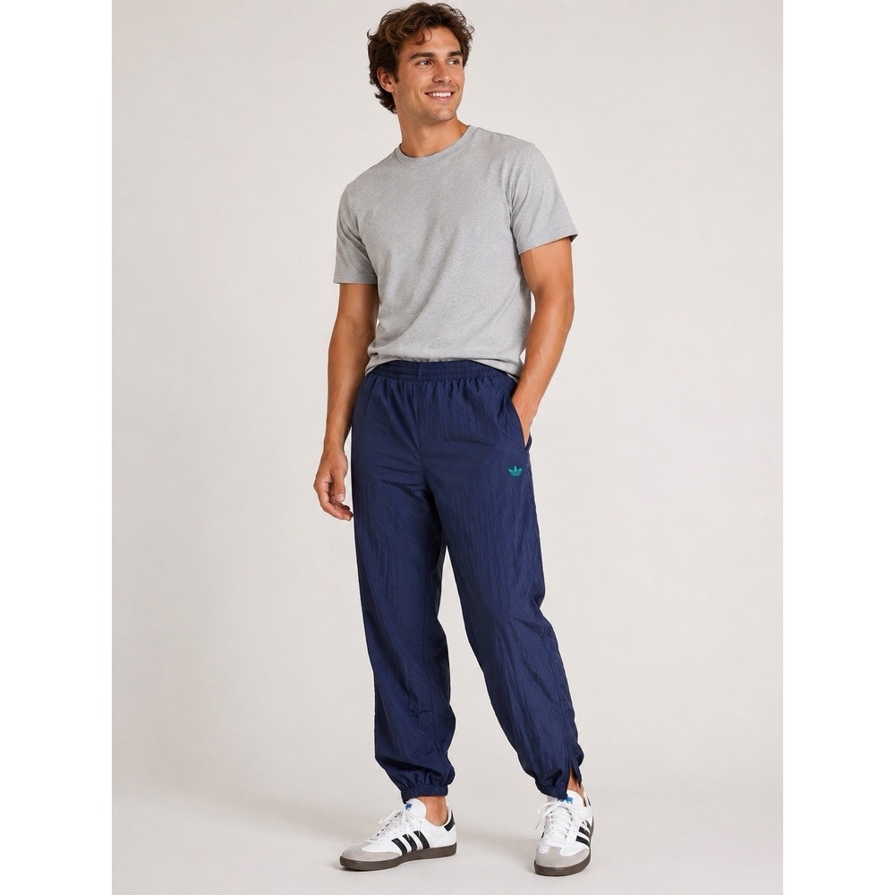 Vintage Adidas Navy Nylon Track Pants Teal Trefoil Y2K Windbreaker XL‎